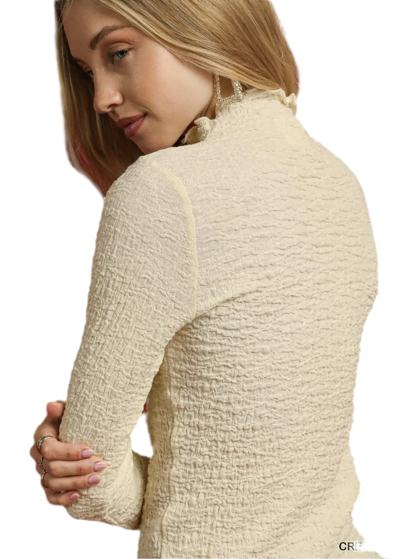 Textured Crinkle Knit Long Sleeve Top