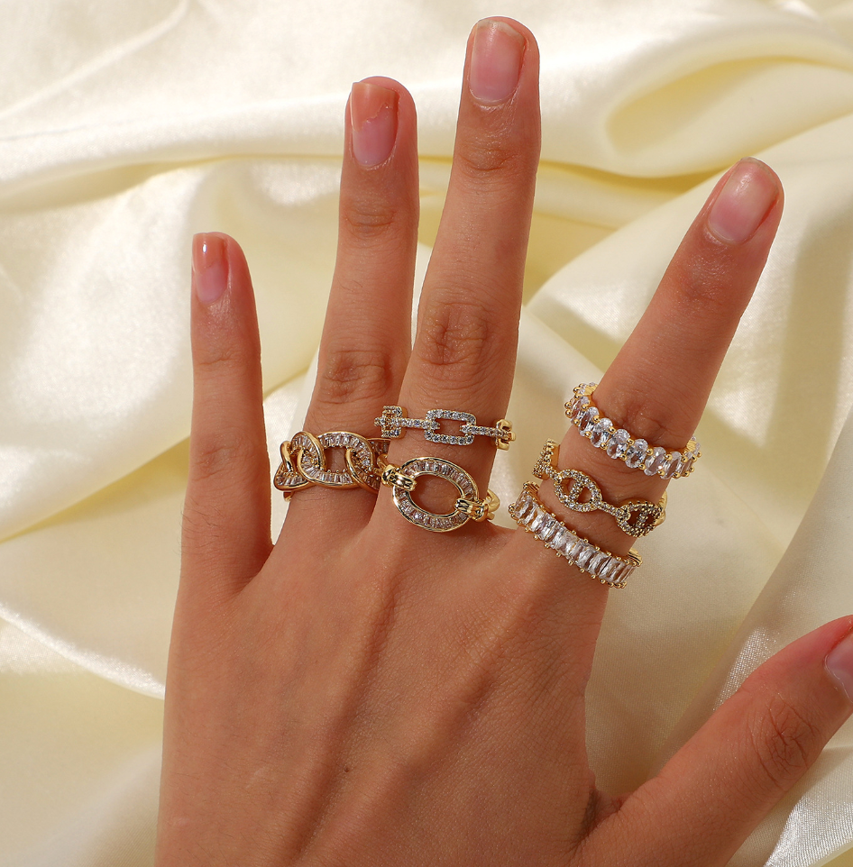 18K Gold Plated Stainless Steel with CZ Adjustable Rings