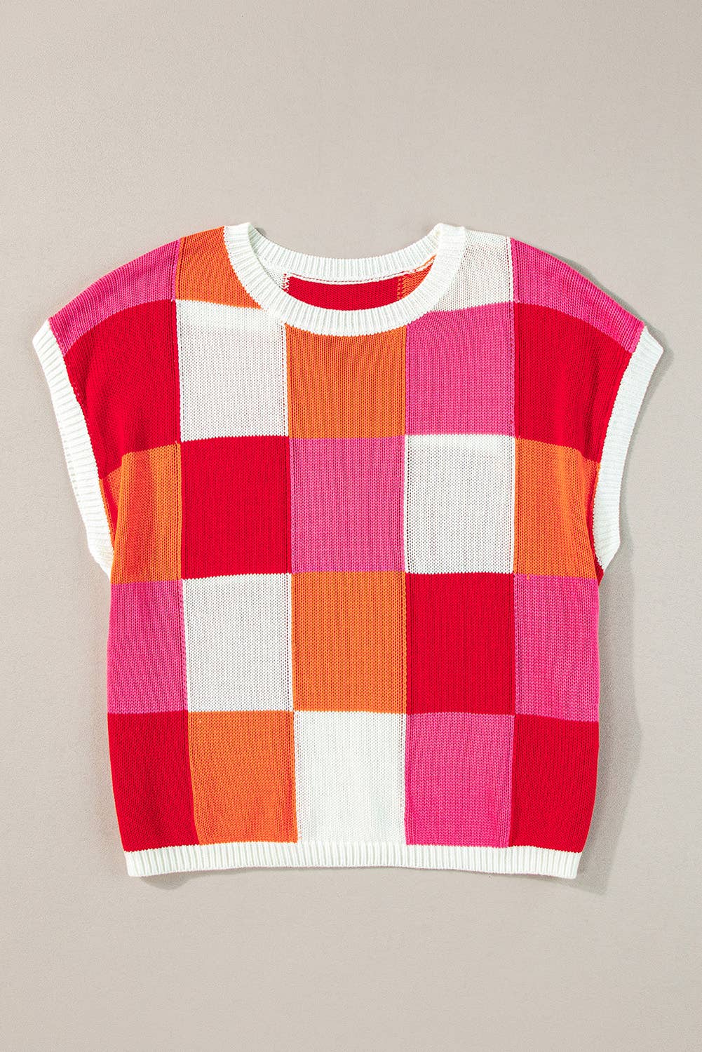 Colorblock Cap Sleeve Knitted Sweater Top | S-2XL