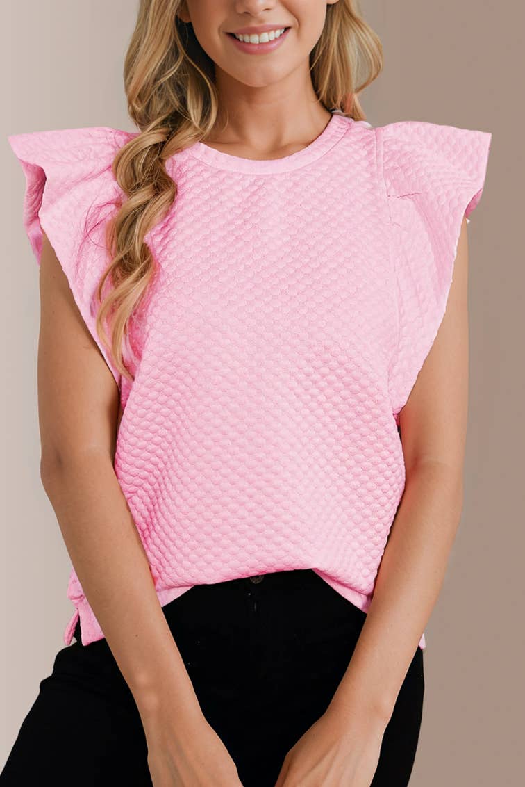 Textured Ruffle Short Sleeve Pullover Top