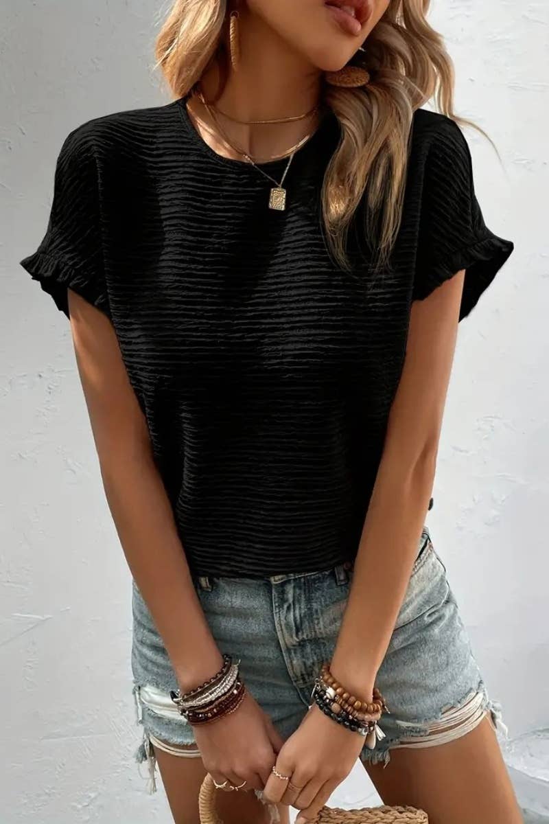 ROUND NECK SHORT SLEEVE SOLID COLOR TOP