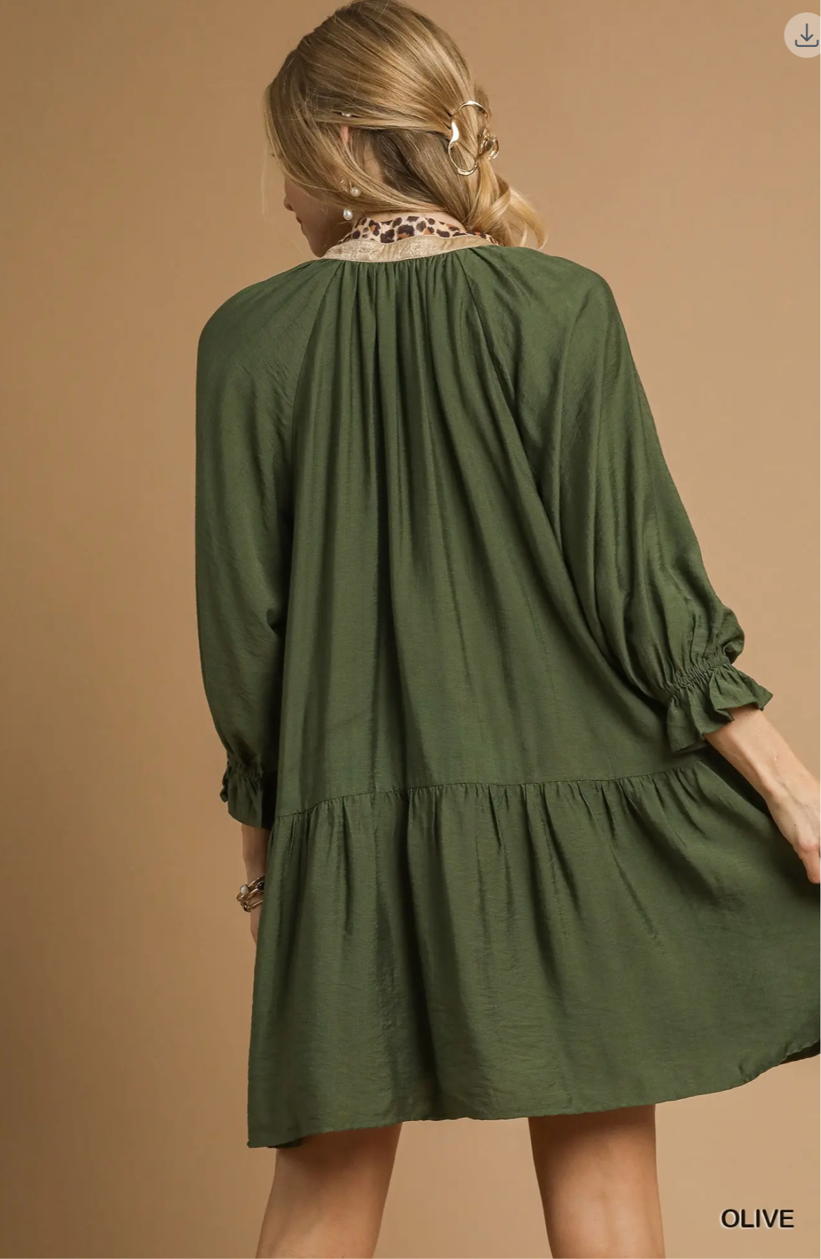 Tiered Tunic Dress with Leopard Trim Detail