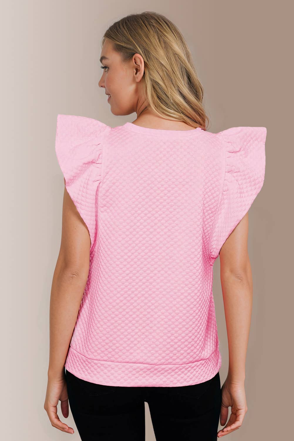 Textured Ruffle Short Sleeve Pullover Top