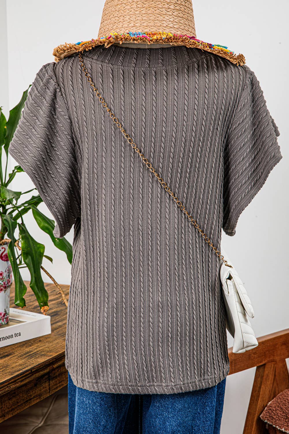 Solid Color Textured Flutter Sleeve Top