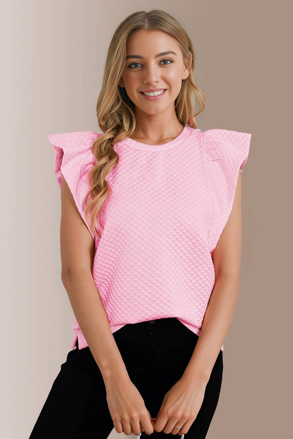 Textured Ruffle Short Sleeve Pullover Top