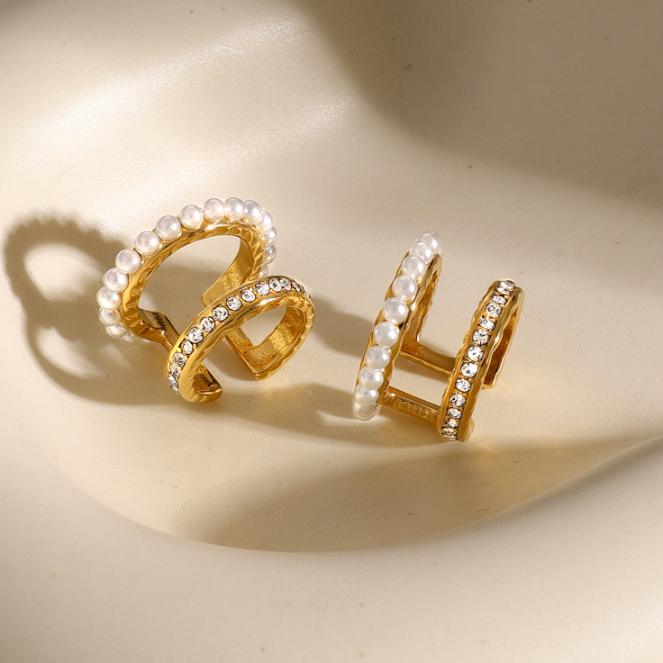 Double Layer 18k Gold Plated Hypoallergenic Ear Cuff Set