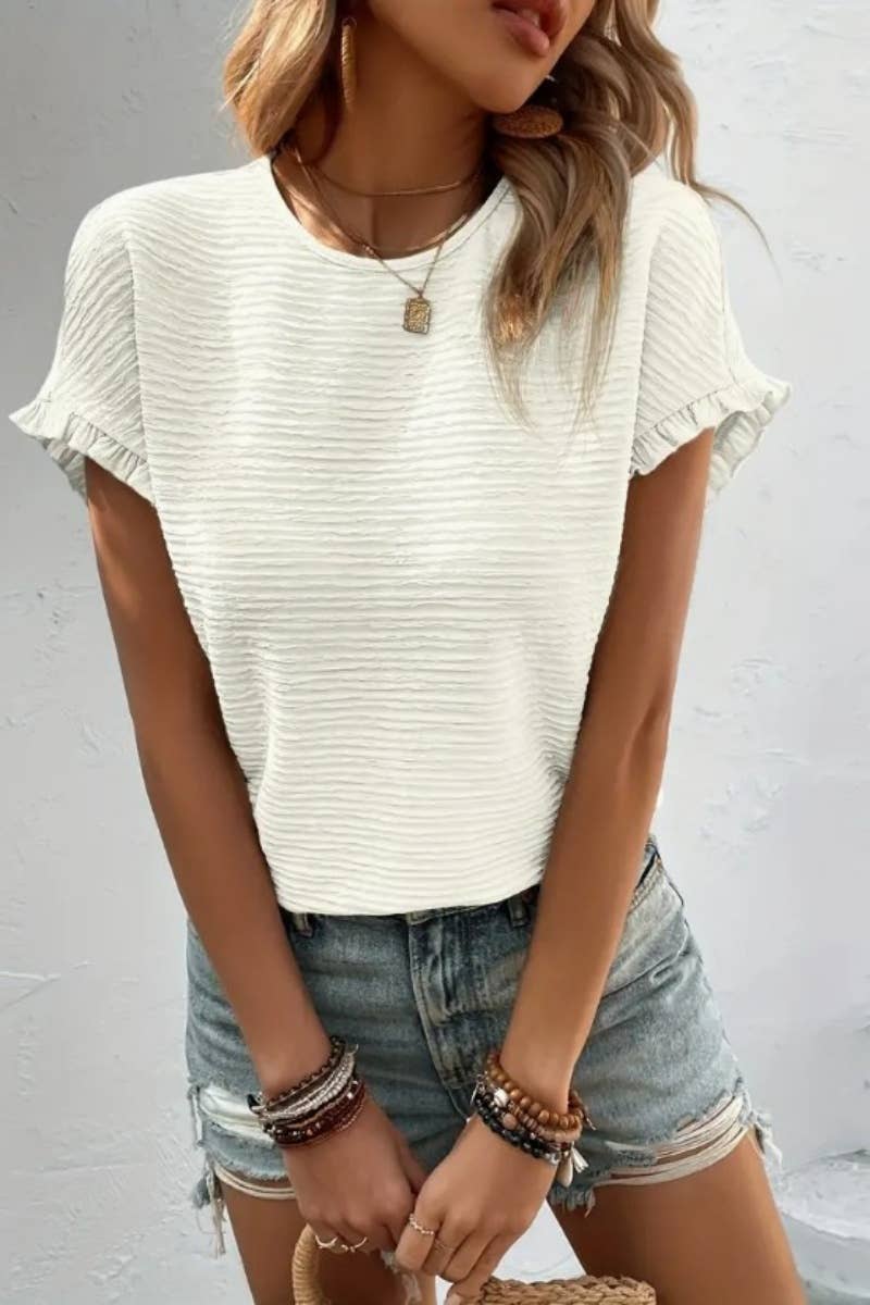 ROUND NECK SHORT SLEEVE SOLID COLOR TOP