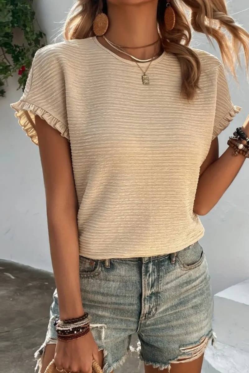 ROUND NECK SHORT SLEEVE SOLID COLOR TOP