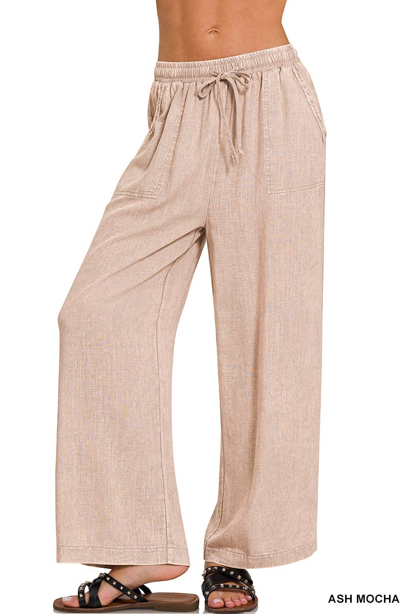 ".._ SI-26187 Acid Wash Drawstring Elastic Band Waist Pants