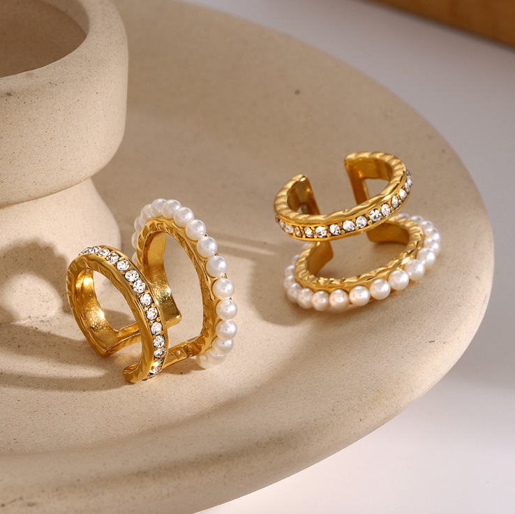 Double Layer 18k Gold Plated Hypoallergenic Ear Cuff Set