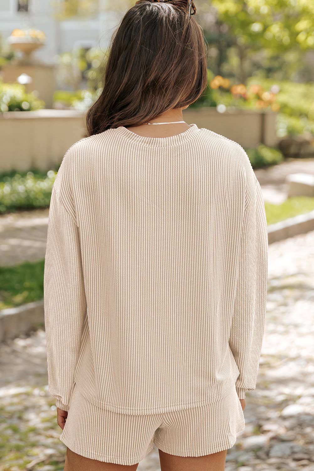 Corded Knit Long Sleeve Top and Shorts Set | S-2XL