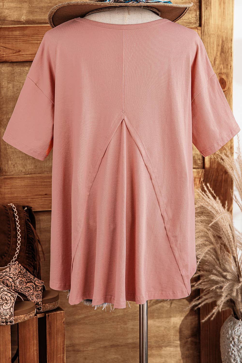 Mineral Wash Studded Star Patch High Low Tee