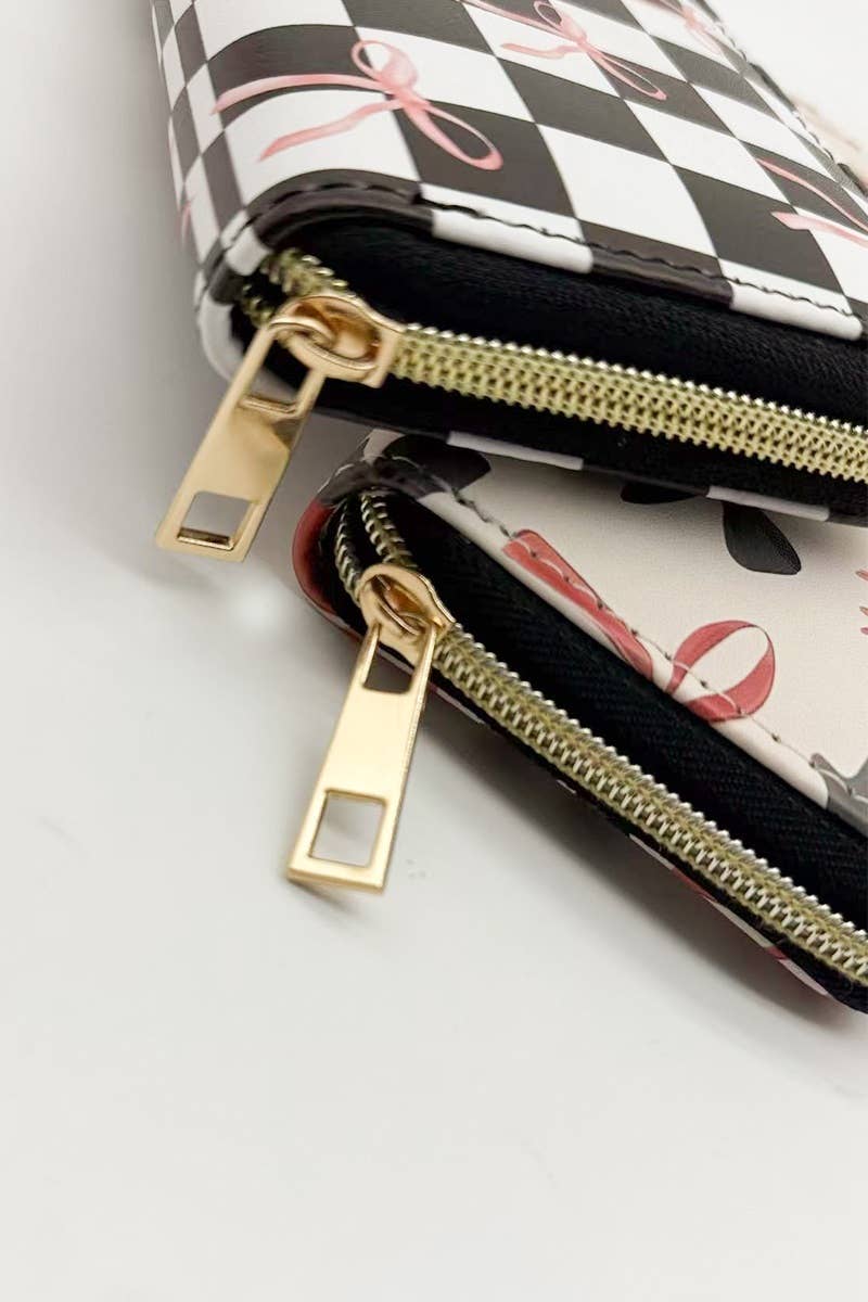 SI-27934 Trendy Bow Ribbon Vegan Leather Long Wallet