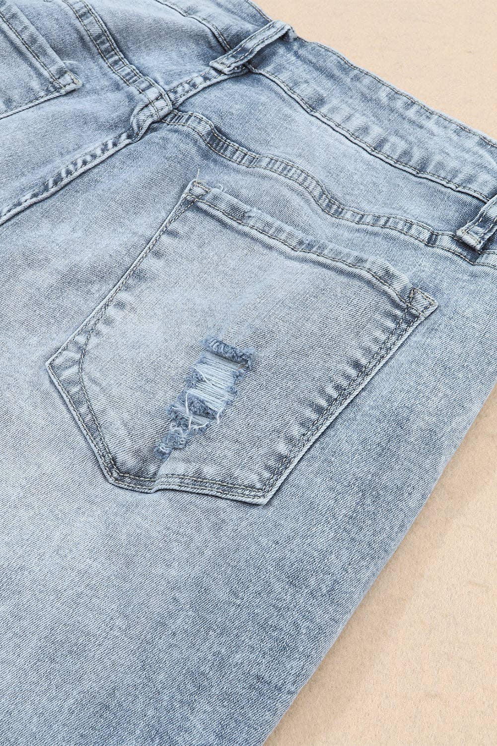 Light Wash Frayed Slim Fit High Waist Jeans
