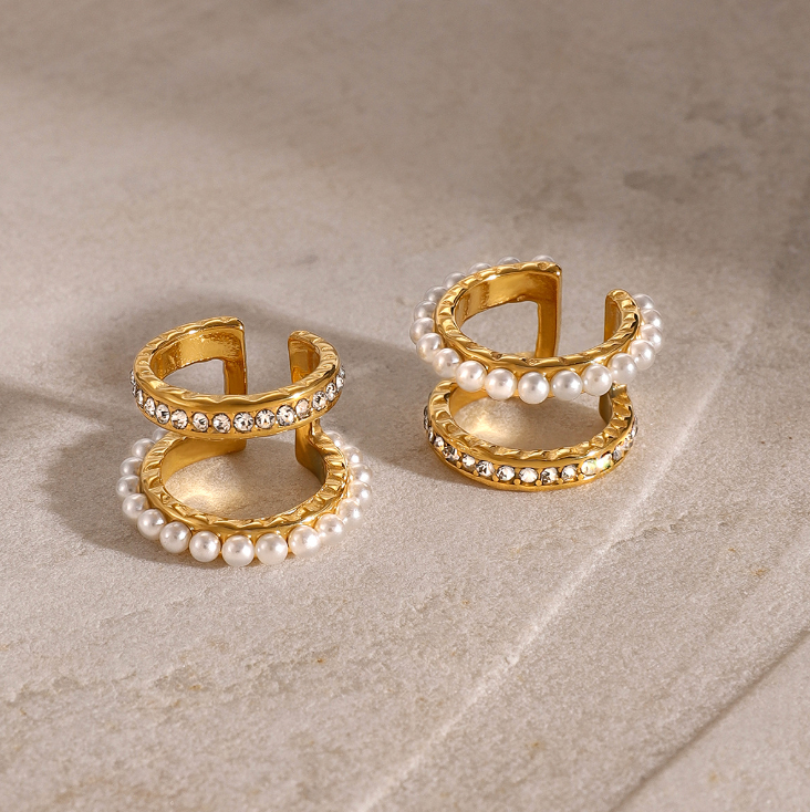 Double Layer 18k Gold Plated Hypoallergenic Ear Cuff Set