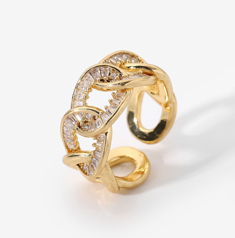 18K Gold Plated Stainless Steel with CZ Adjustable Rings