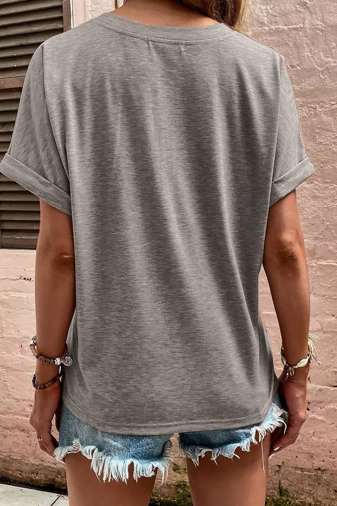 Plain V Neck Buttoned Tee