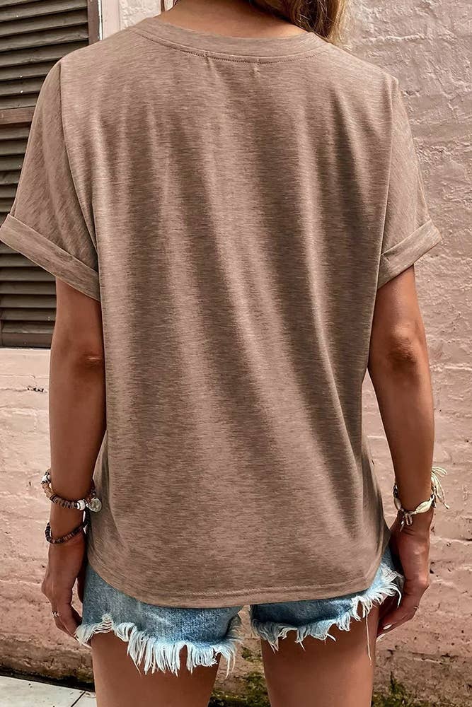 Plain V Neck Buttoned Tee