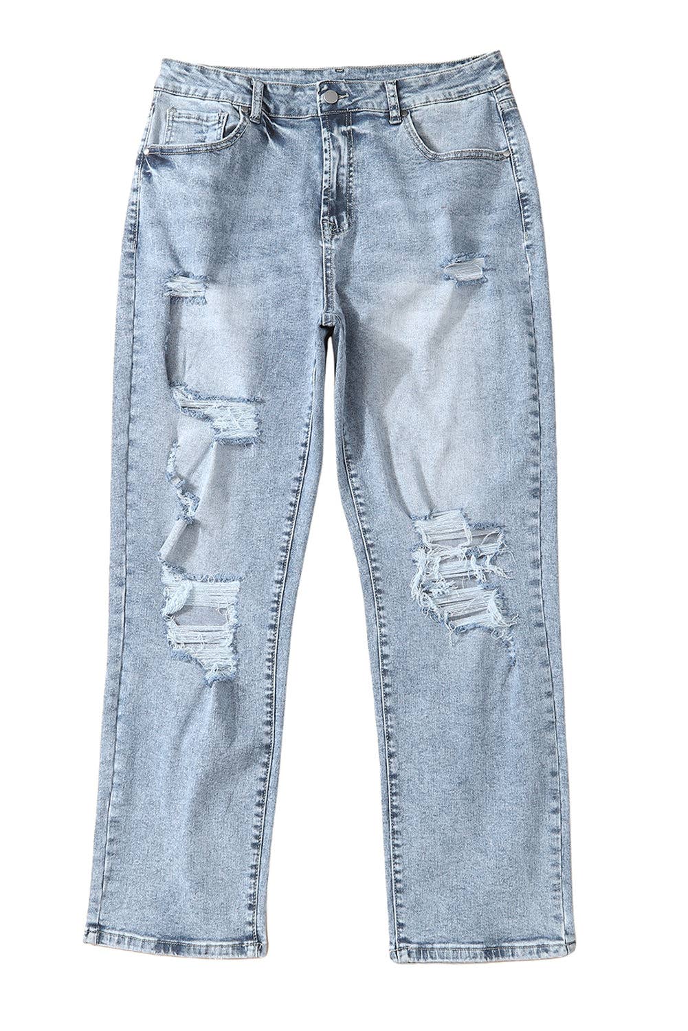 Light Wash Frayed Slim Fit High Waist Jeans