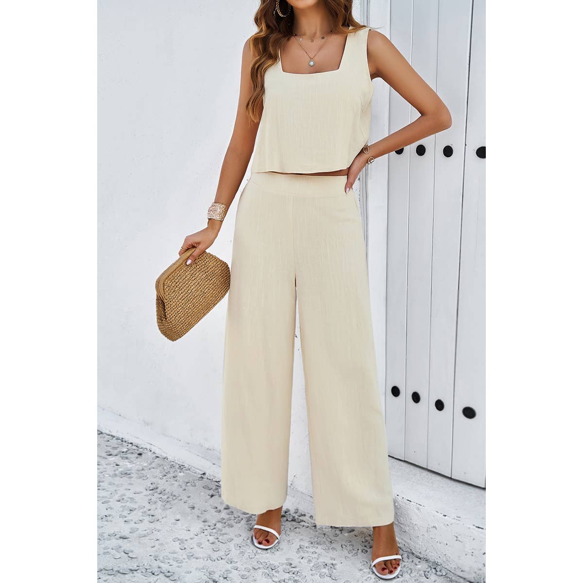 Two Pieces Square Neck Sleeveless Solid Sets