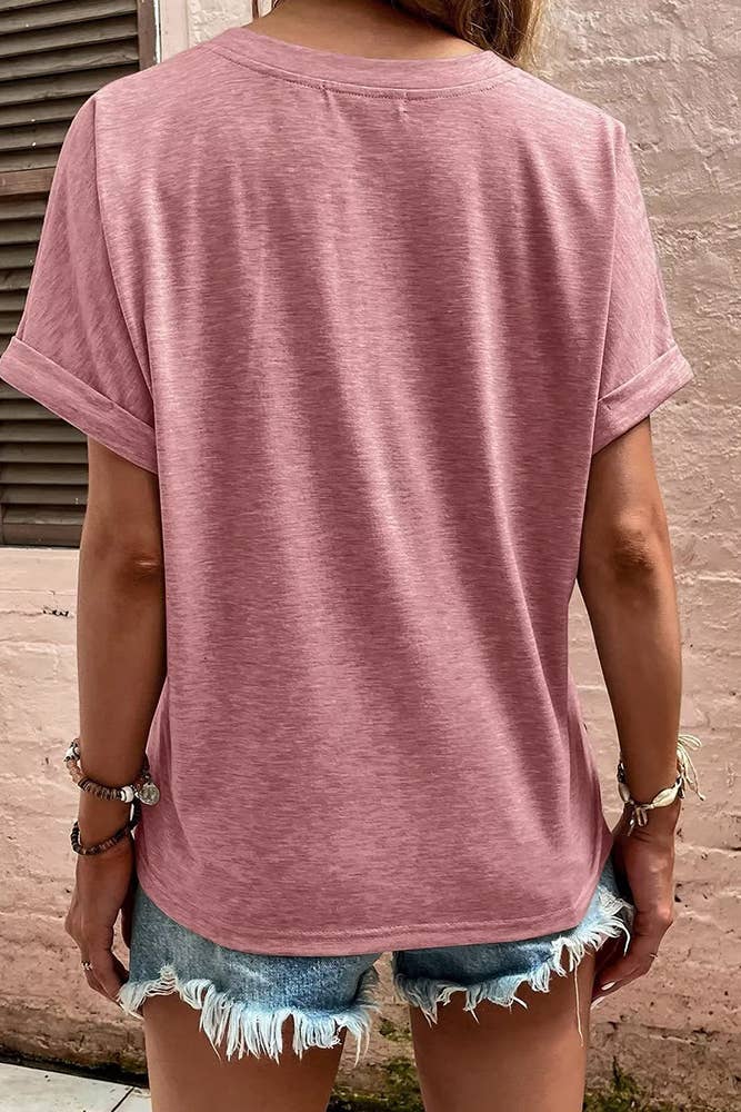 Plain V Neck Buttoned Tee