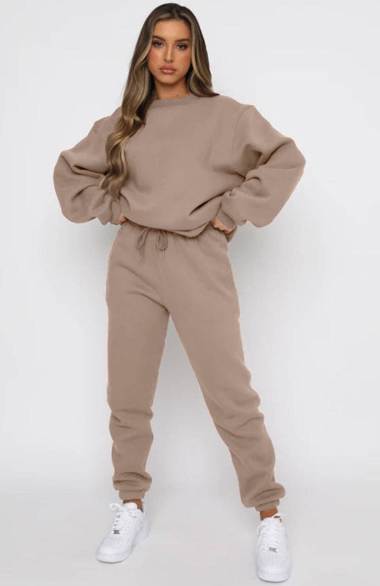 Ladies Solid Color Sweatshirt and Pants Sets