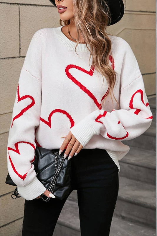 Heart Valentine's Day Color Block Pullover Sweater