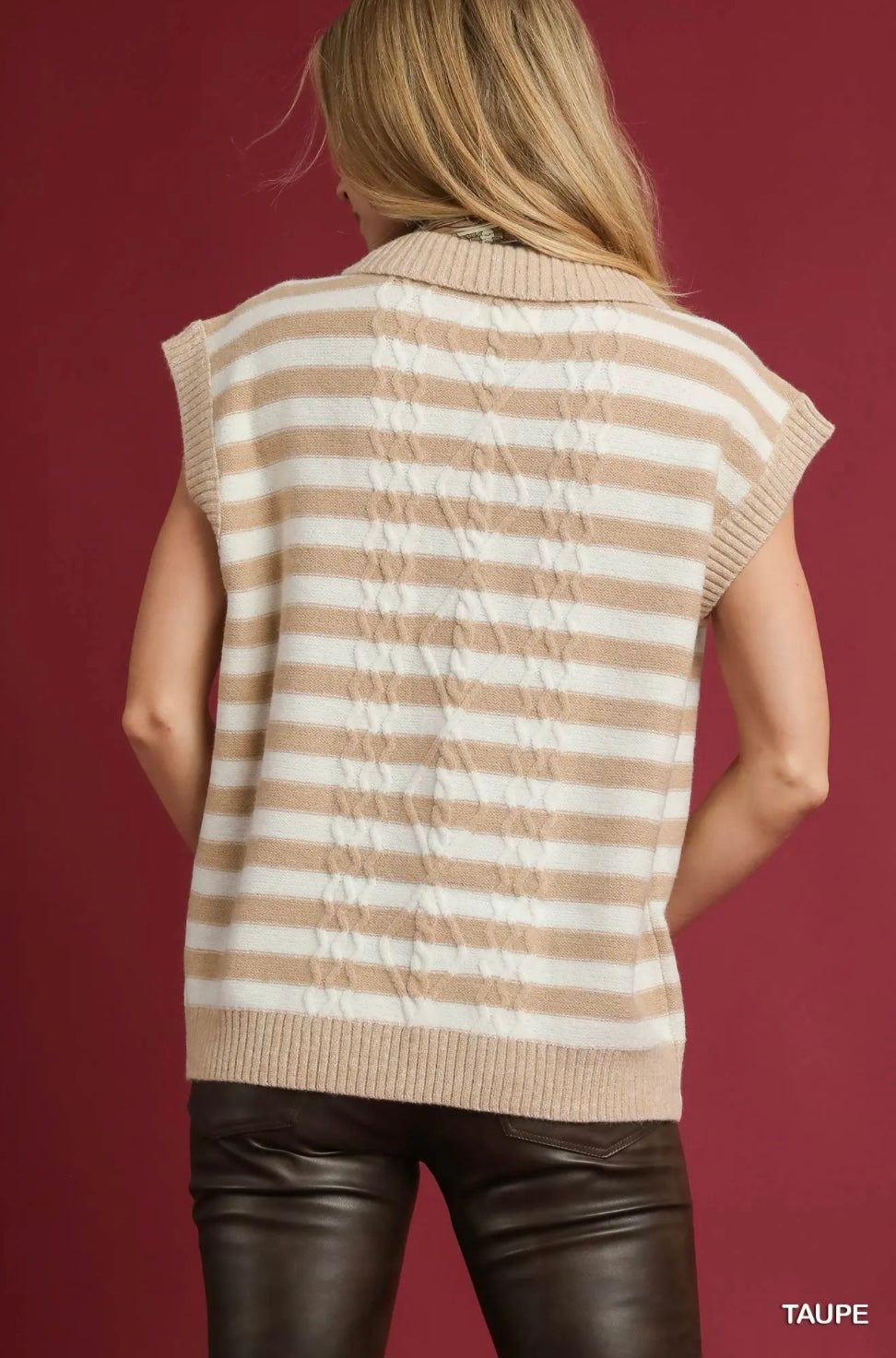 Cable Knit Collared Vest Sweater