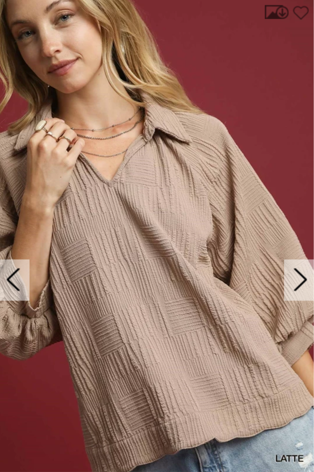 Latte Textured V-Neck Collared Blouse