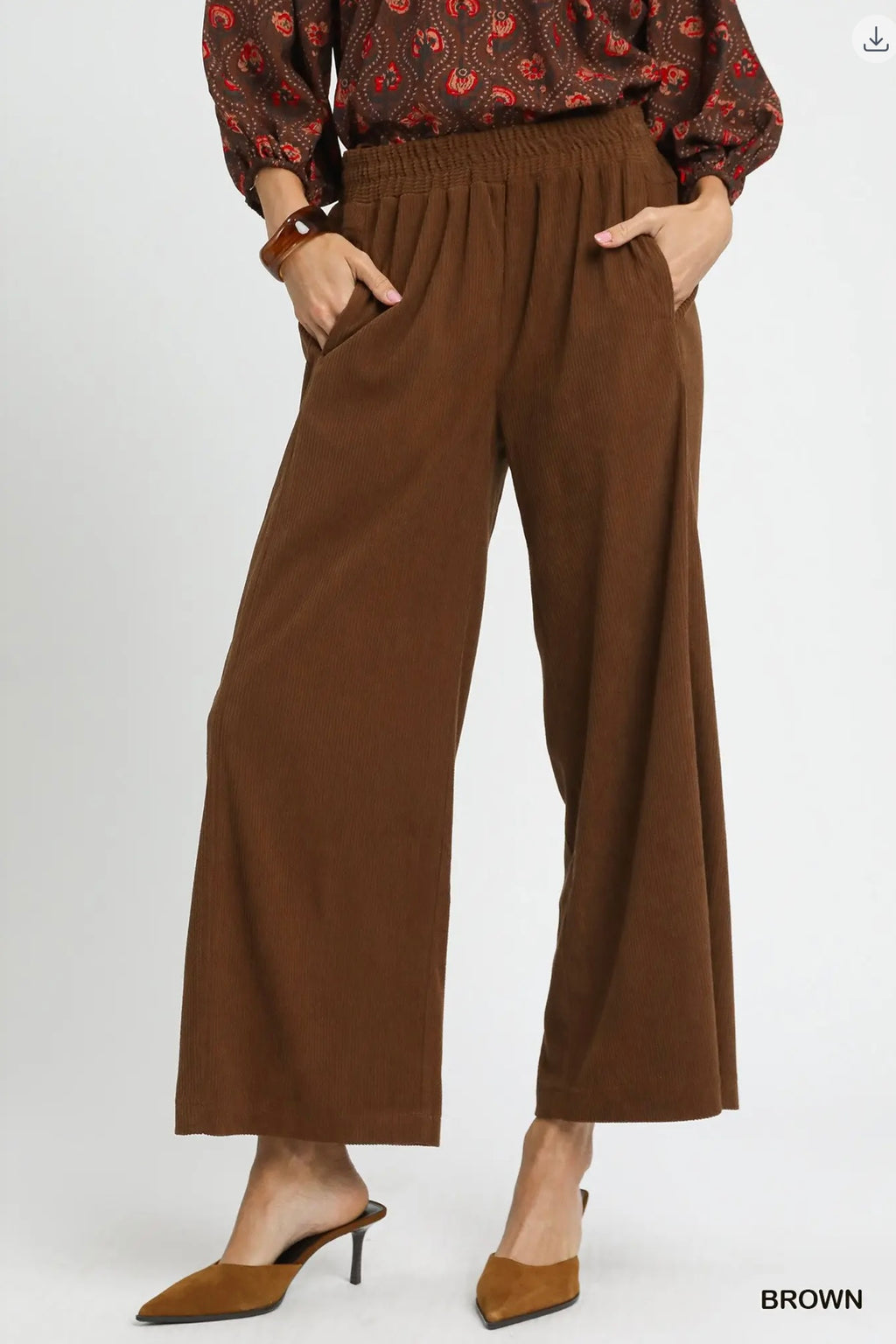 Brown Wide-Leg Corduroy Pants