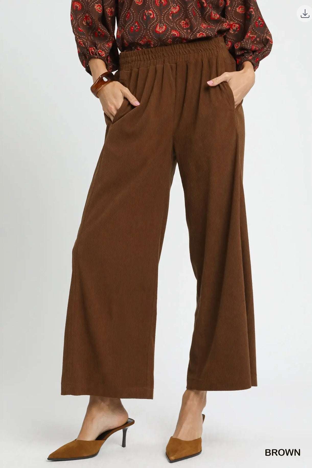 Brown Wide-Leg Corduroy Pants