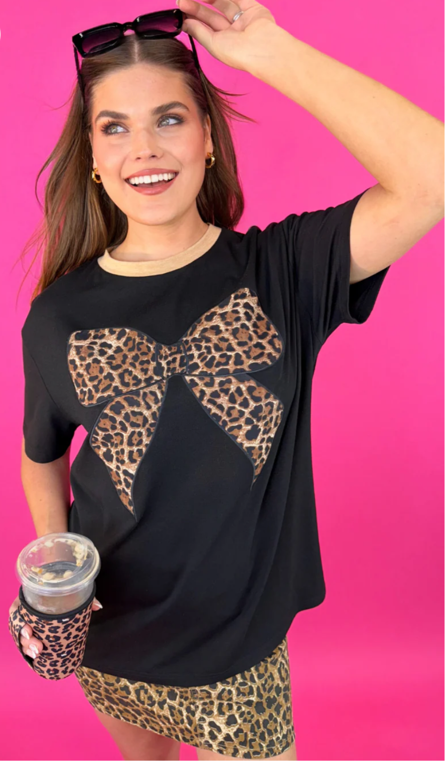 Leopard Bow Oversized Tee