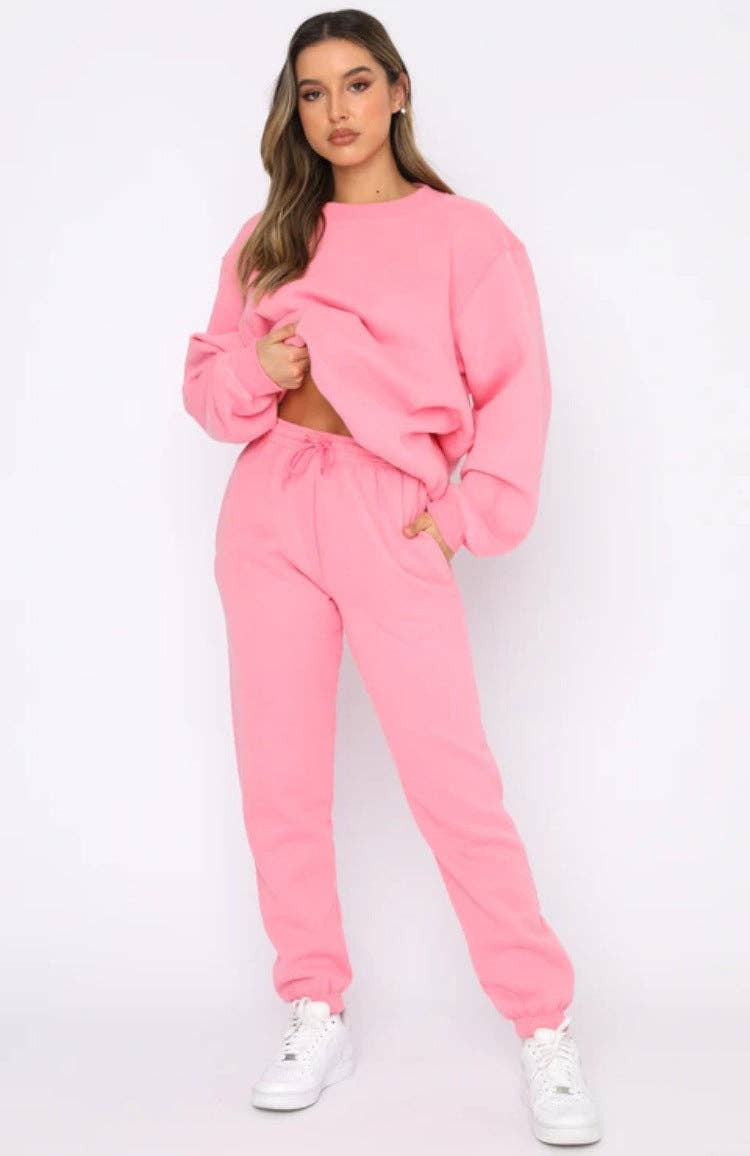 Ladies Solid Color Sweatshirt and Pants Sets