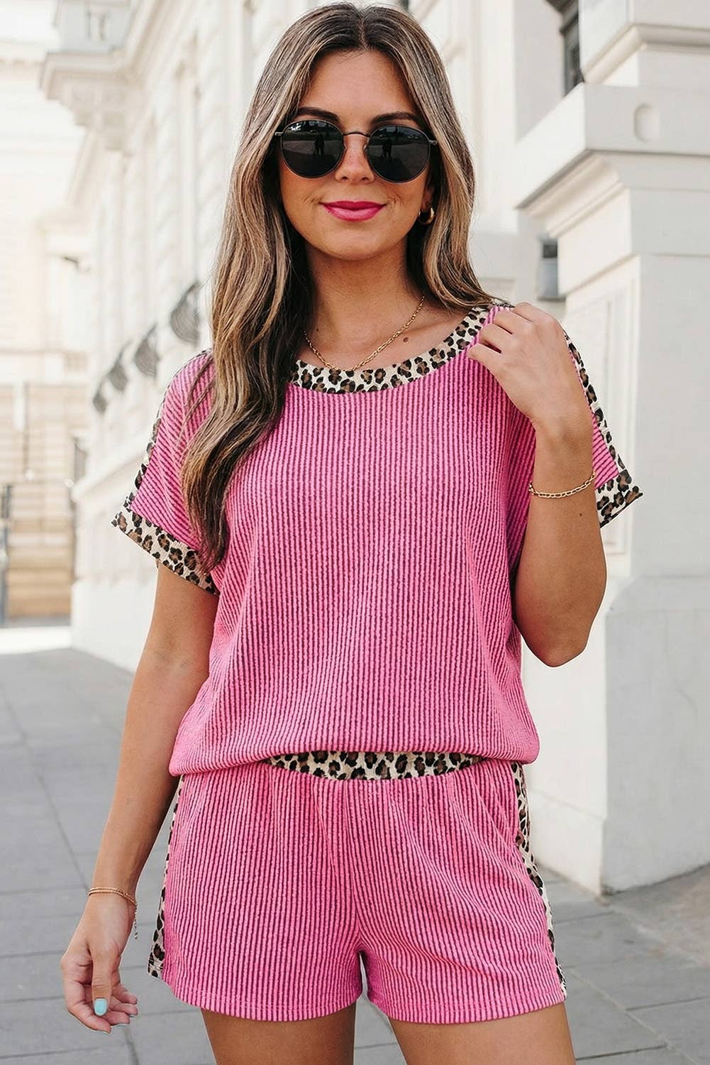 Leopard Trim Twist Ribbed Set