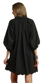 Split V-Neck Dress with Puff Sleeves