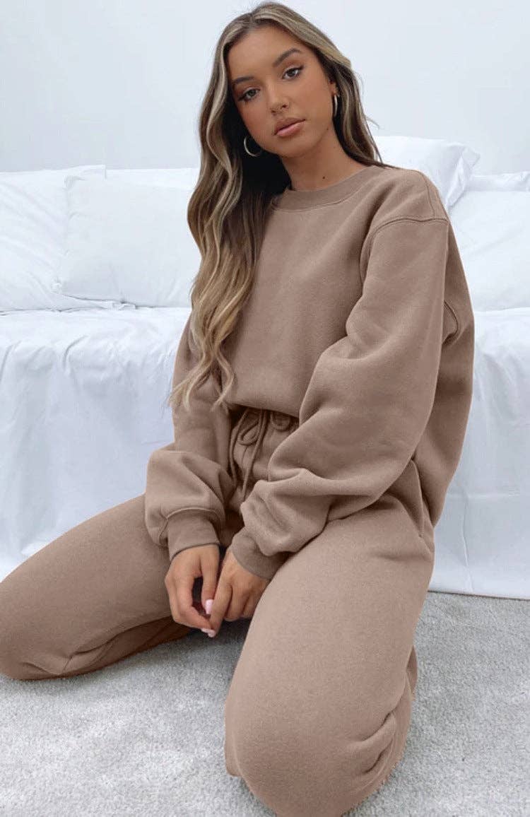 Ladies Solid Color Sweatshirt and Pants Sets