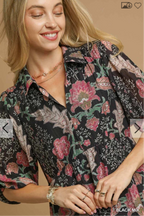 Mix Floral Collared Midi Dress