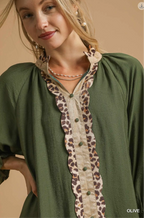 Tiered Tunic Dress with Leopard Trim Detail