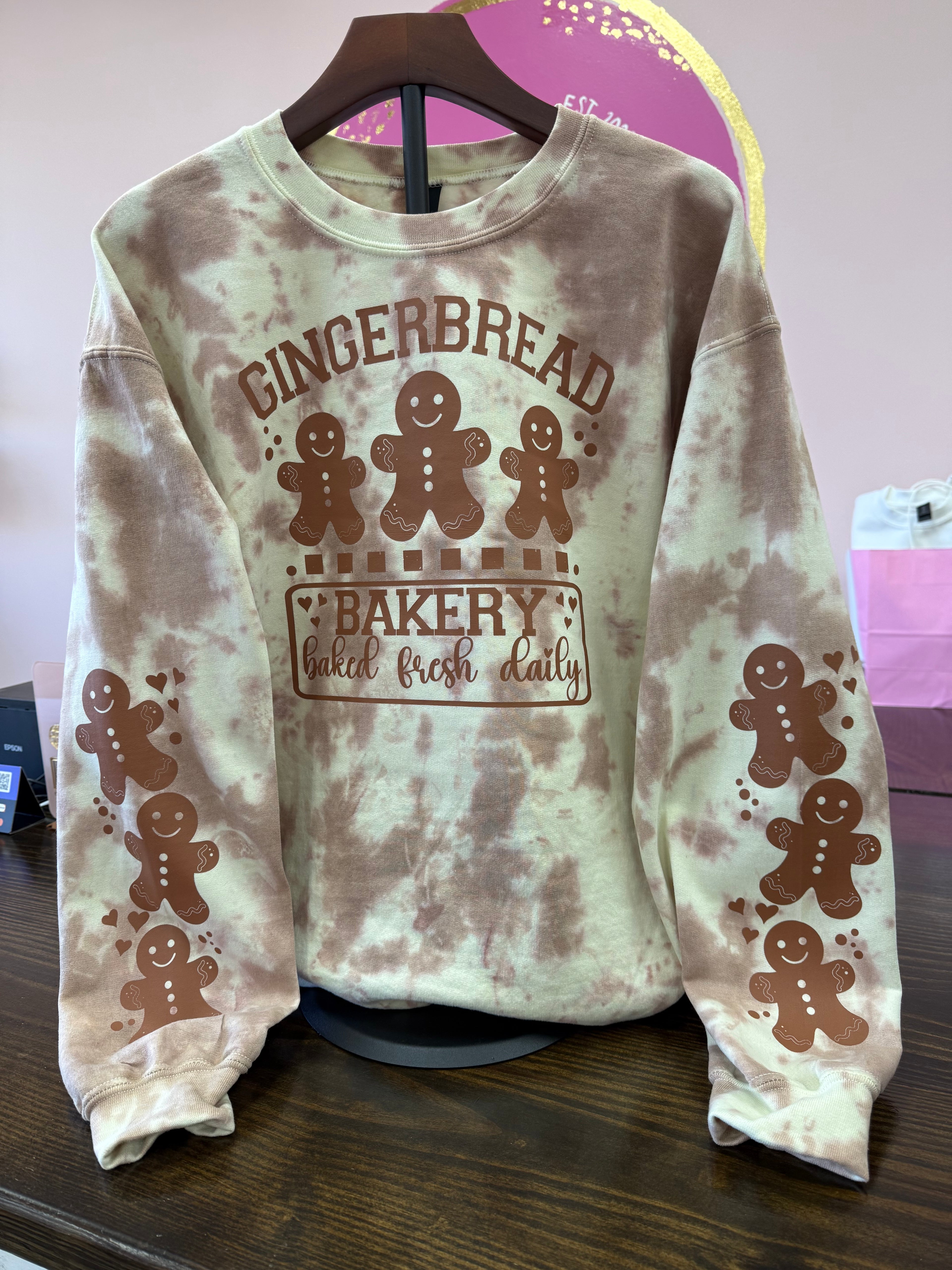 Gingerbread Double Sleeve Tie Die Crewneck
