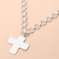 Hammered Matte Metal Cross Pendant Chunky Chain Toggle Necklace