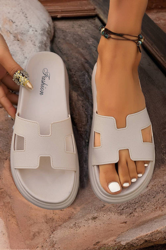 Cutout Design Open Toe Platform Slippers