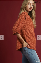 Floral Jacquard V-Neck Top