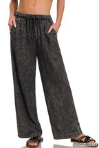 Acid Wash Drawstring Elastic Band Waist Pants