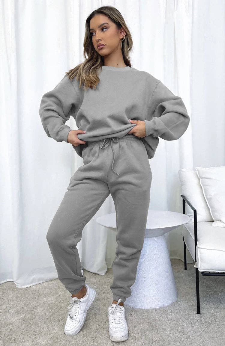 Ladies Solid Color Sweatshirt and Pants Sets