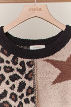Leopard Star Pattern Round Neck Sweater
