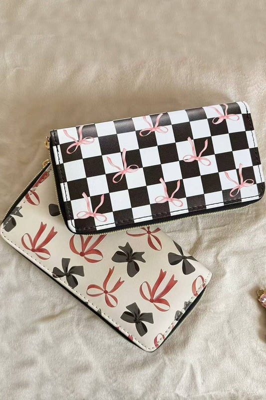 SI-27934 Trendy Bow Ribbon Vegan Leather Long Wallet