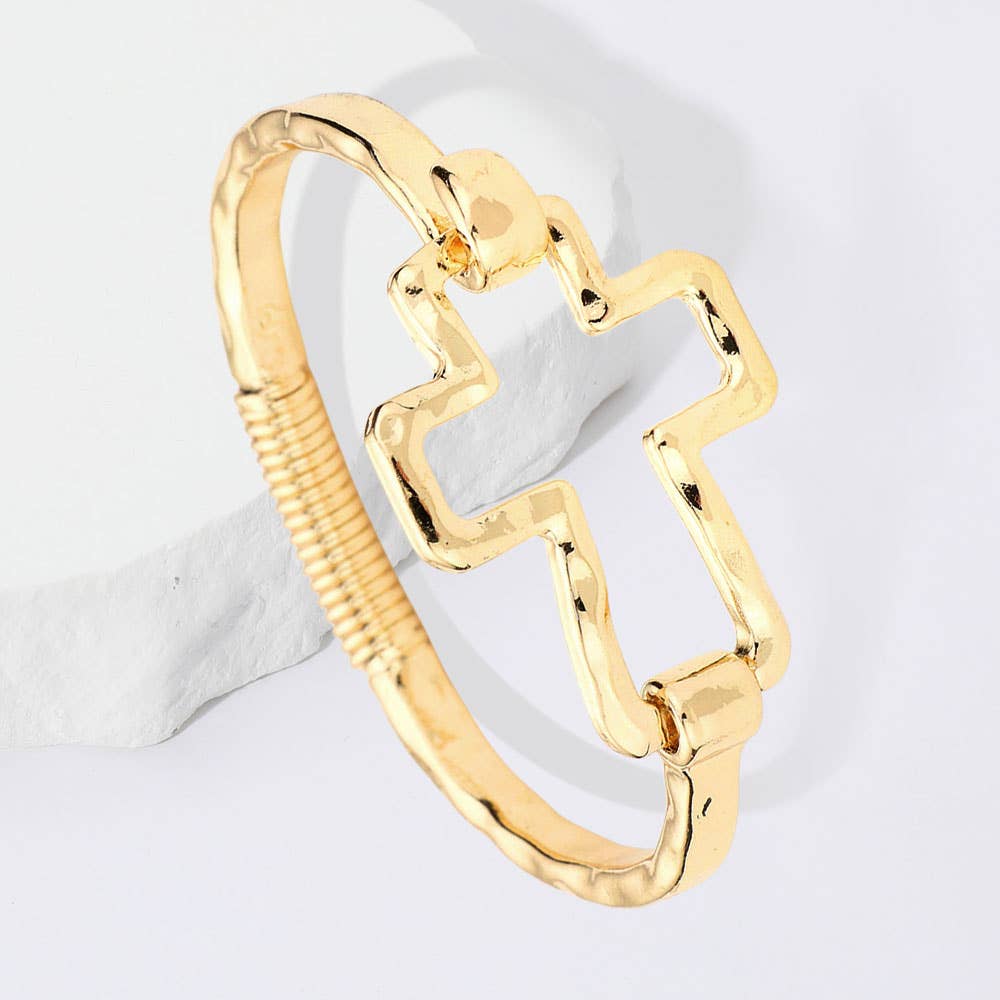 Hammered Open Metal Cross Hook Bracelet