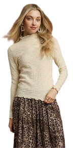Textured Crinkle Knit Long Sleeve Top