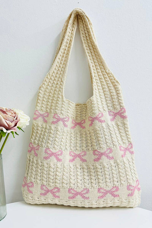 Ribbon Pattern Knitted Crochet Tote Bag