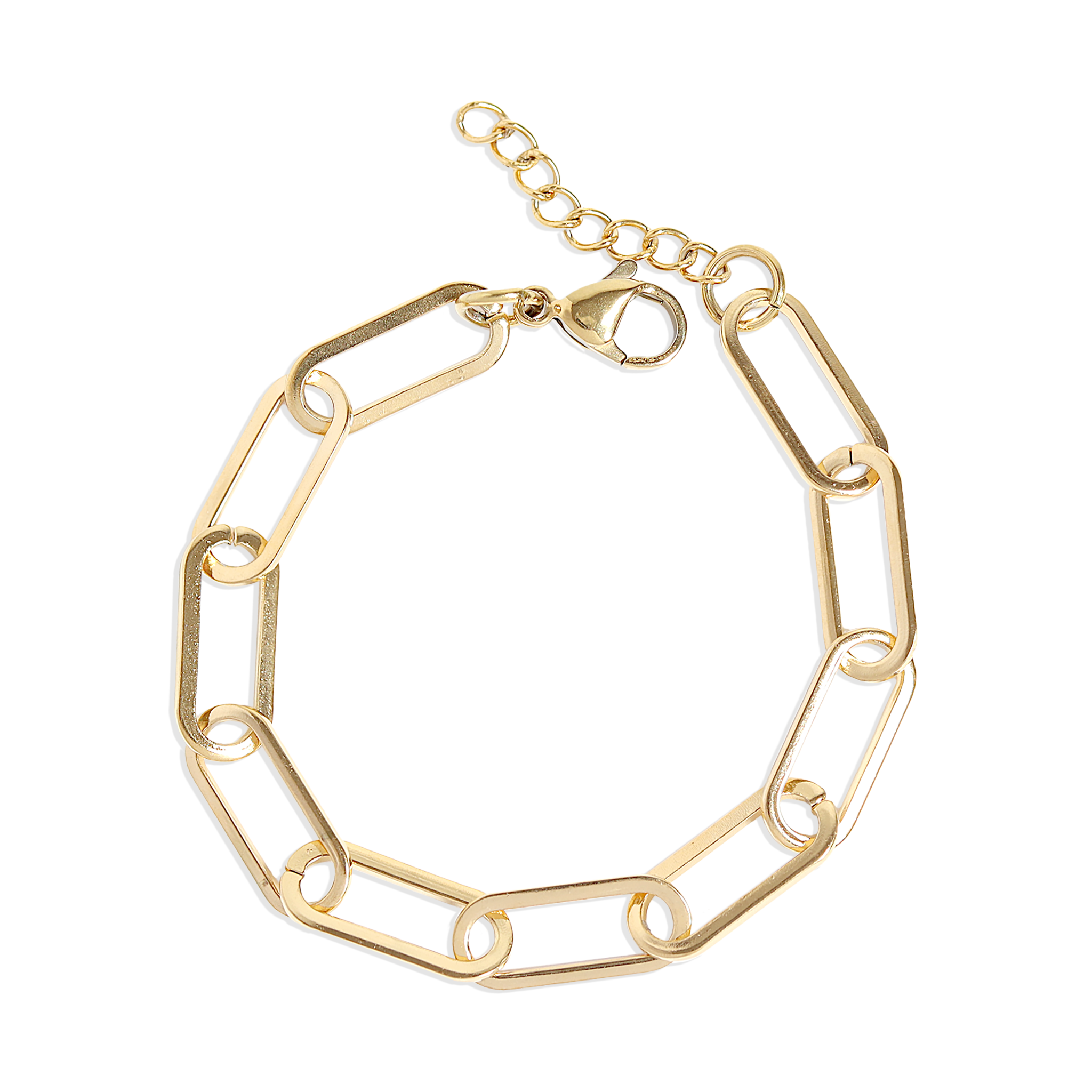 Gold Stainless Steel Paperclip Chain Bracelet + Extension